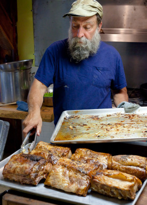 Ray preparing the rack of pork