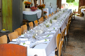 The communal table in the barn