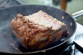Preparing the rack of pork