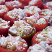 Ray's tomatoes stuffed with Alex's lobster