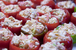 Ray's tomatoes stuffed with Alex's lobster